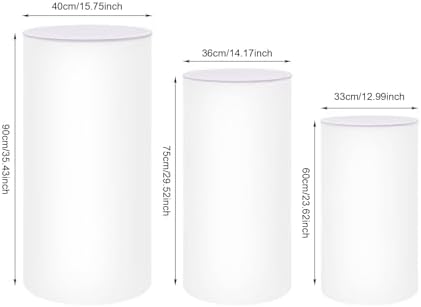 PERFERATE 3 Pcs White Cylinder Pedestal Stands for Party, Round Cake Pedestal Stand Modern Floor-Standing Cylinder Pillars Decor Plinth for Party, Wedding, Dessert Display - Image 2