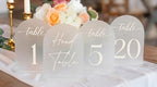 Frosted Arch Acrylic Table Numbers for Wedding Reception -20 Pack 5" x 7" White Font Table Number Centerpiece Set with Holder Stands & Head Table Sign - Anniversary, Event, Party, Wedding Table Numbers 1-20 by SublimeSoir%C3%A9e