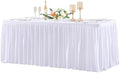 Wish Care White Polyester Table Clothes for 4 Foot Rectangle Tables, Wrinkle Free Fitted Table Cover with Pleated Ruffle Table Skirt for Birthday Party Wedding Trade Show Event Display by WishCare
