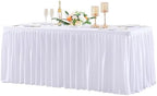 Wish Care White Polyester Table Clothes for 8 Foot Rectangle Tables, Wrinkle Free Fitted Table Cover with Pleated Ruffle Table Skirt for Birthday Party Wedding Trade Show Event Display by WishCare
