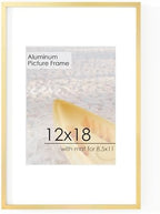FLYJOE 12x18 Metal Picture Frame for Wall With Mat for 8.5x11, 12''x18'' Aluminum Photo Frames With Tempered Glass for Home Decor, Minimalist Modern Poster Frame Horizontal And Vertical Formats, Gold by FLYJOE