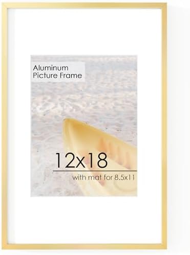 FLYJOE 12x18 Metal Picture Frame for Wall With Mat for 8.5x11, 12''x18'' Aluminum Photo Frames With Tempered Glass for Home Decor, Minimalist Modern Poster Frame Horizontal And Vertical Formats, Gold by FLYJOE