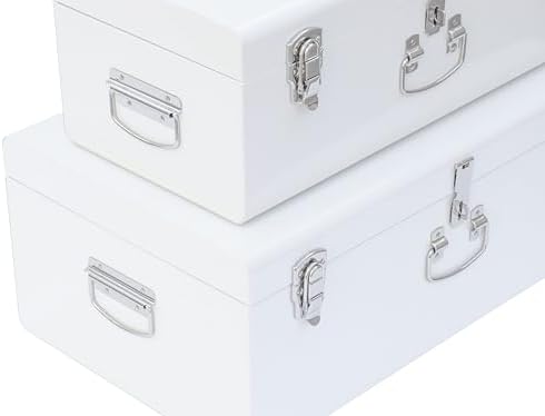 Vixdonos Decorative Large Metal Box Storage Trunk Chest Set of 2 College Dorm Organizer with Hardware Hasps and Handle for Home Deocr,23.7X14.2X9.5 Inches - Image 3