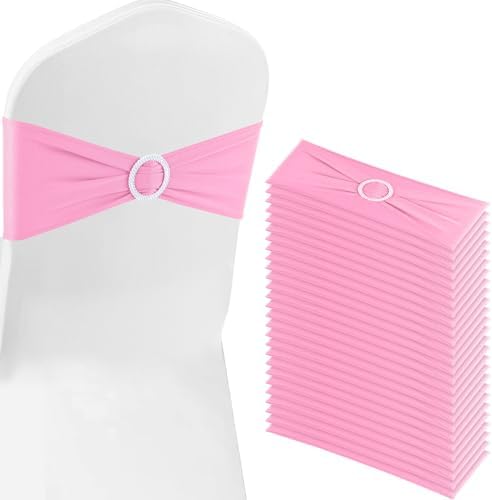 Pink Chair Sashes 50 Pack Spandex Stretch Chair Band Sashes with Buckles for Folding Chairs Wedding Party Reception Baby Shower Events Banquet Decorations by Bringsparkletoeverydaylife