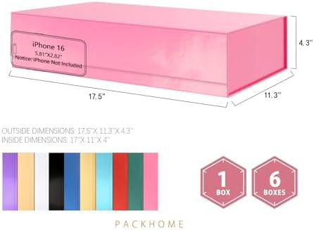 PACKHOME Extra Large Pink Gift Box 17.5x11.3x4.3in with Magnetic Lid - Image 2