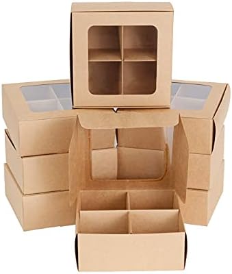 24-Ct Kraft Treat Boxes, 6x6x2.4in, Window & Dividers by GretelBaking