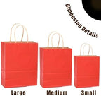 qiqee 100PCS Gift Bag with Handles Bulk Kraft Red Paper Bags Assorted Sizes(33pcs Large 13",33pcs Medium 11",34pcs Small 8") - Image 4