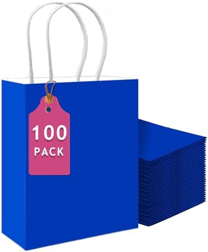 qiqee 100PCS Gift Bag with Handles Bulk Diamond Blue Paper Bags Multiple Uses (13''x5 x10 inch Large Size) by Qiqee