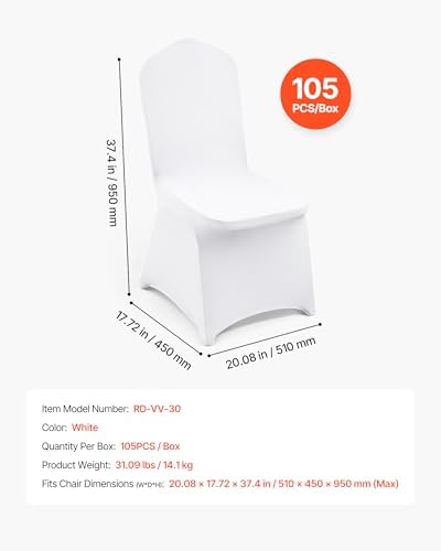 VEVOR Chair Covers, Polyester Spandex Chair Cover, Stretchy Flat-Front Chairs Protective Slipcover, Universal Fitted for Dining Party Wedding Banque (105PCS, White) - Image 7