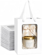 VAGREEZ 30-Pack Gift Bags with Clear Window, Reusable Small Medium Kraft Transparent Window Paper Bags with Handles in Assorted Colors and Bulk Pack for Party, Wedding, Birthday and Small Business, White / Small by VAGREEZ