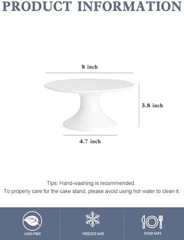 Kanwone 8-Inch Porcelain Small Cake Stand, Cake Plate, Dessert Stand, Cake Stand for Party, Baby Shower, Home Decorating Stand, White - Image 2