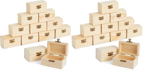 Bright Creations Baby Shower Decorations Mini Unfinished Wooden Treasure Boxes - 3.5 x 2.2 x 2 In, Brown, Pack of 24, Chest Style - Wooden Treasure Chest to Paint & Party Favors by BrightCreations