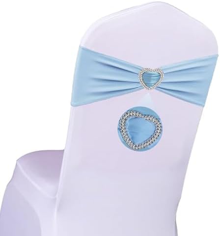 Baby Blue Spandex Chair Sashes 100 Pack Light Blue Sashes for Chairs Covers Stretch Chair Sashes Band with Heart Buckle Slider Wedding Sashes Bows for Banquet Party Event Decoration by Unknown