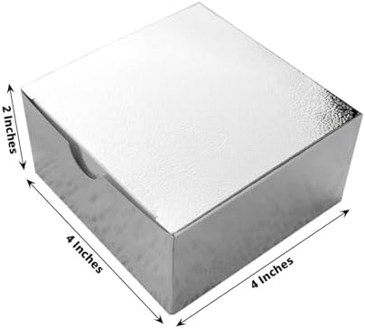 Efavormart 100 Pack 4"x4"x2" Silver Metallic Cake Favor Boxes, Shimmering Cardstock Candy Treat Gift Boxes for Holiday and Anniversary Events - Image 3