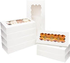 qiqee 50 Packs White Cookie Box with Window 12x5.5x2.5 Inch Two Uses Pastry Biscuit Bakery Box For Packaging by Qiqee