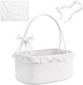3PACK White Woven Gift Basket Set with Long Handles Gift Basket Empty by AFOROEOA