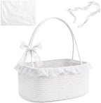 3PACK White Woven Gift Basket Set with Long Handles Gift Basket Empty by AFOROEOA