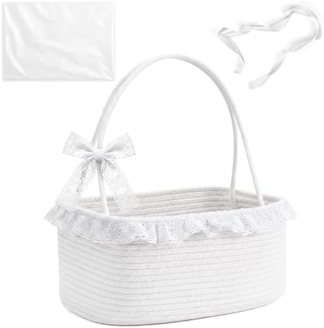 3PACK White Woven Gift Basket Set with Long Handles Gift Basket Empty by AFOROEOA