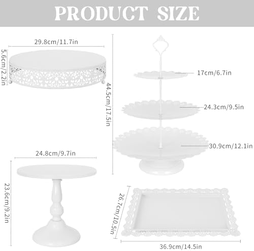Fivenl 8 Pcs Cake Stand White Metal Dessert Table Display Set, 3-Tier Cupcake Stand, Cake Display Tower and Cookie Tray Rack Serving Tray for Birthday Party, Weddings, Baby Shower (White) - Image 2