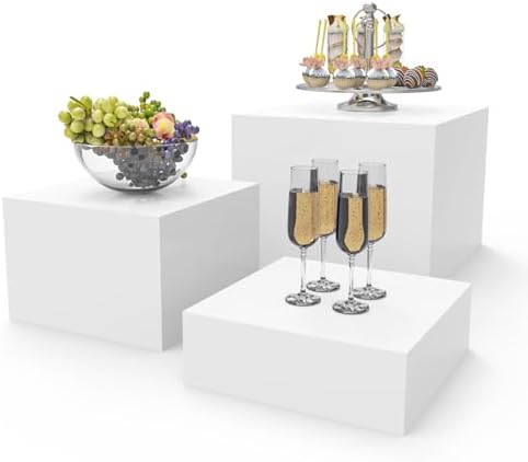 PecMuikee Buffet Risers, Food Risers for Buffet Table, Display Stand Shelf for Catering Dessert Collectibles Jewelry Figures Show, Acrylic Cube Display Nesting Risers with Hollow Bottoms 3PCS 8"9"10" by PecMuikee