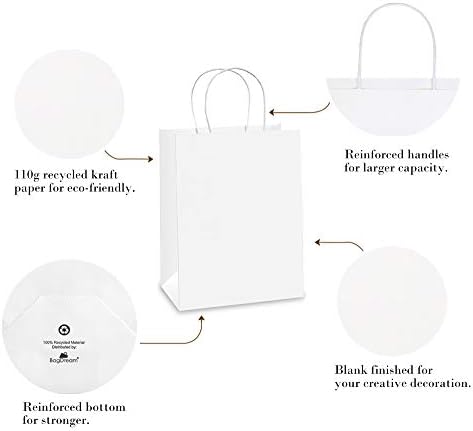 BagDream White Gift Bags with Handles 8x4.25x10.5 Inch Medium 100 Pack Bulk - Image 5
