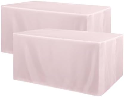 Obstal 2 Pack Table Clothes for 6 Foot Rectangle Tables - Water Resistant Washable Fabric Polyester Rectangle Table Cover Protector for Wedding, Banquet and Trade Shows, 72L x 30W Inches, Dusty Pink by Obstal