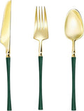 Lullaby 150PCS Heavy Duty Gold Plastic Silverware with Dark Green Handle by LULLABY