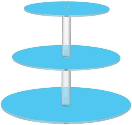 J JOYSAY Blue Light Pattern Acrylic Cupcake Stand 3 Tier Dessert Table Display Set Clear Cake Stands for Wedding Baby Shower Party Decorations Easy Assembly Pastry Tower by J+JOYSAY