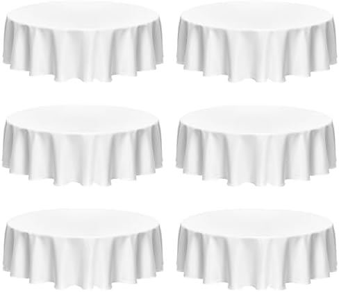 Fitable 6 Pack White Linen Round Tablecloths 90 Inch for 36"-72" Tables by Fitable