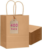 qiqee 400-Packs Brown Paper Gift Bags with Handles Bulk 10.6"x8.3"x4.3" Medium Size Paper Bags Multiple Uses by Qiqee