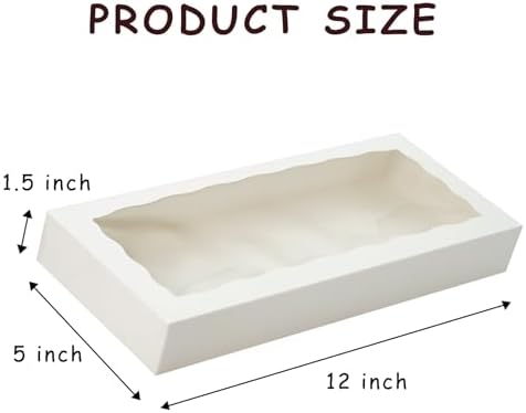 XINHPKGG 50 Pcs White Cookie Boxes 12x5x1.5 Inch Bakery Boxes with Window - Image 3
