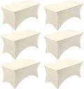 Fixwal 6 Pack 8FT Ivory Tablecloth Rectangle Spandex Fitted Table Cover by Fixwal