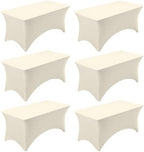 Fixwal 6 Pack 8FT Ivory Tablecloth Rectangle Spandex Fitted Table Cover by Fixwal
