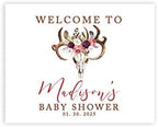 Andaz Press Custom Large Baby Shower Canvas Welcome Sign, 16 x 20 Inches, Rustic Boho Burgundy Floral Antlers, Guestbook Alternative, Personalized Sign Our Canvas, For Fall, Rustic, Boho, Baby Shower by AndazPress