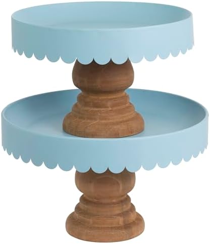 Boston International Cake Stand Set – Scalloped Pedestal Stands for Cakes, Desserts, Cupcakes & Pies for Weddings, Parties & Special Occasions, Set of 2, Sky Blue by BostonInternational