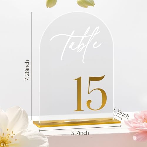 1-15 Arch Acrylic Wedding Table Numbers with Stands 5x8 Inch Signs - Image 2
