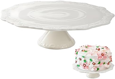 10 Inch White Ceramic Cake Stand (Holds 10 Inch Cake), Decorative Cupcake Stand, Dessert Display Plates for Snacks and Cookies, Baby Shower, Birthday, Wedding Party Decor by BPFY