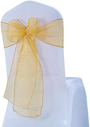 Pack of 50 Wedding Organza Gold Chair Sashes Bows - Tulle Sheer Chair Sashes for Party Banquet Hotel Restaurant Birthday Engagement Bridal Shower Events Decorations - Image 3