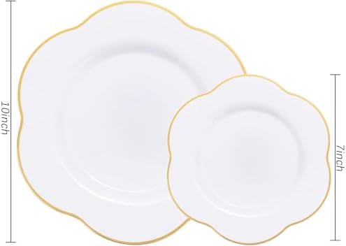 Liacere 50PCS White Plastic Plates - Heavy Duty Disposable - White and Gold Plastic Plates Include 25PCS 7inch and 10inch plates for Party & Baby Shower Gifts - Image 3
