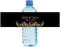 Black and Gold Peacock Water Bottle Labels Great for Wedding Birthday Anniversary Engagement Partys by DesignThatSign