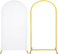 Metal Arch Stand and Cover Set,1 White Spandex Fitted Backdrop with 1 Gold Wedding Arched Stand Frame for Parties Birthday Baby Shower Bridal Banquet Decoration (6.6FT) by HAISIWLKJ