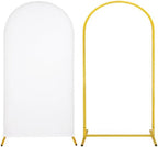 Metal Arch Stand and Cover Set,1 White Spandex Fitted Backdrop with 1 Gold Wedding Arched Stand Frame for Parties Birthday Baby Shower Bridal Banquet Decoration (6.6FT) by HAISIWLKJ