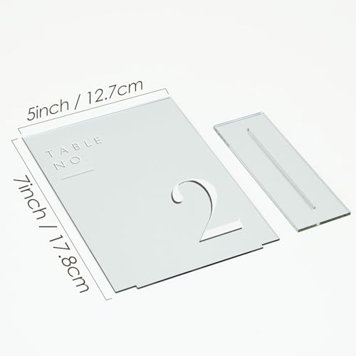 Sliver Wedding Table Numbers 1-20 with Stands, 5"x7" Sliver Mirror Acrylic Table Numbers for Wedding Reception (Sliver Mirror White Font, Number 1-20, 5"x7") - Image 2