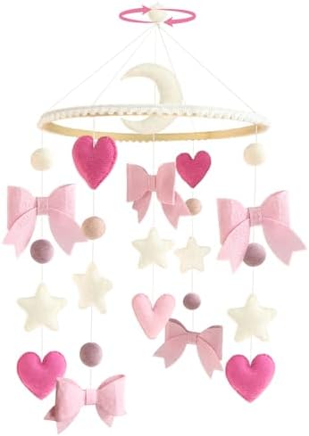 Baby Mobile for Crib Pink Bow Baby Crib Mobile for Girls by Teeloray