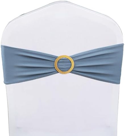 Pack of 50 Dusty Blue Chair Sashes with Gold Buckles, Chair Bands Bows - Image 2