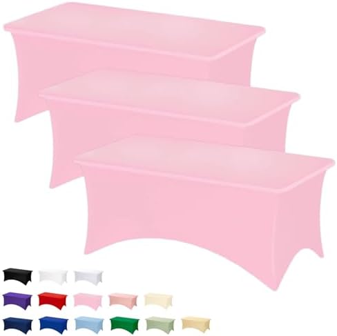 Fixwal 3 Pack 6FT Pink Birthday Tablecloth Spandex Fitted Table Cover by Fixwal