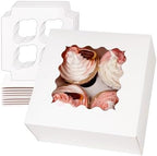 qiqee Auto-pop Up Cupcake Boxes with Window White 100PCS 4 Count Cupcake Box 6.3"x6.3"x3" Cupcakes Carrier, 4 Cupcake Containers - Image 2
