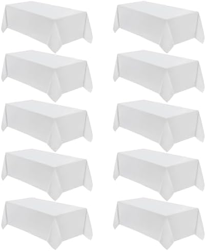 VidaFete 10 Pack 90 * 156inch White Rectangle Tablecloth for 8ft Tables by VidaFete