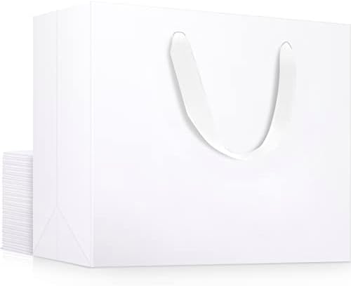 EUSOAR Extra Large Gift Wrap Bags with Handles, 20 Pack 16x6x12 inches White Kraft Paper Bags Bulk, Heavy Duty Totes for Wedding, Grocery, Boutique, Retail, Business, Party Favors, Birthdays by EUSOAR