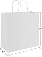 PAICUIKE 100Pcs White Kraft Paper Bags with Handles, 11x6x11 Inch Large Shopping Gift Bags for Valentine’s Day, Retail, Parties, Weddings, Birthdays, Gift Packaging - Image 2